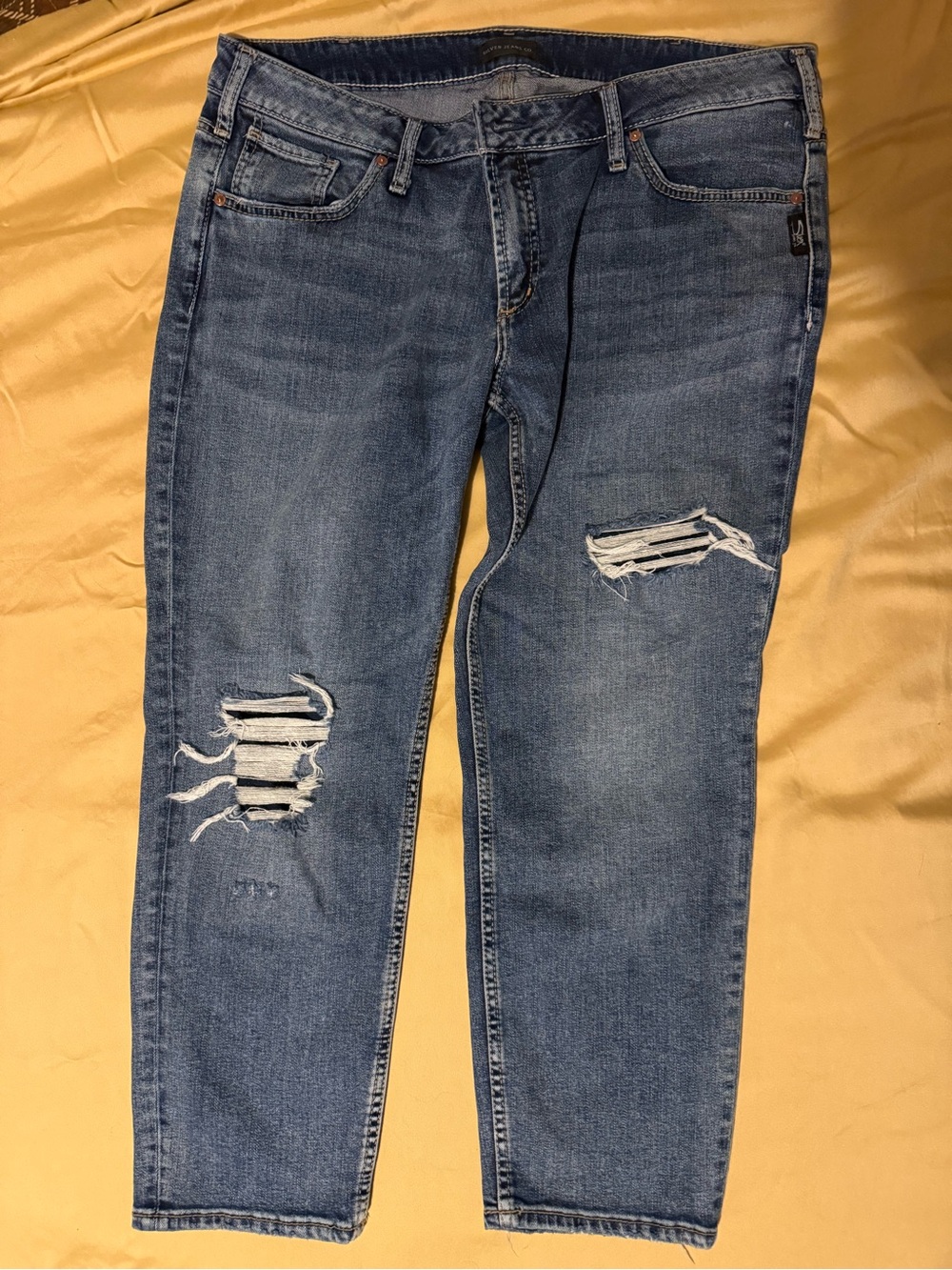 Silver Jeans Medium Blue Distressed Boyfriend Jeans